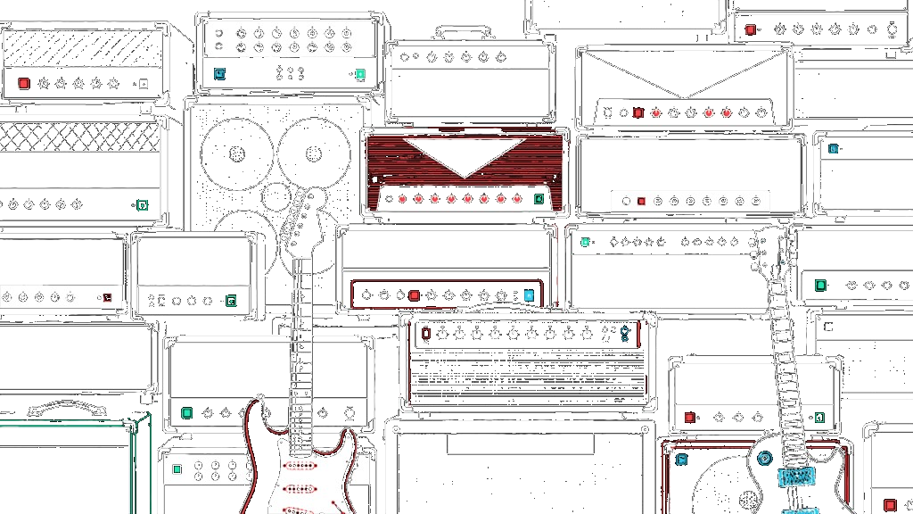 Illustrated wall of guitar amplifiers available as models in Tone3000